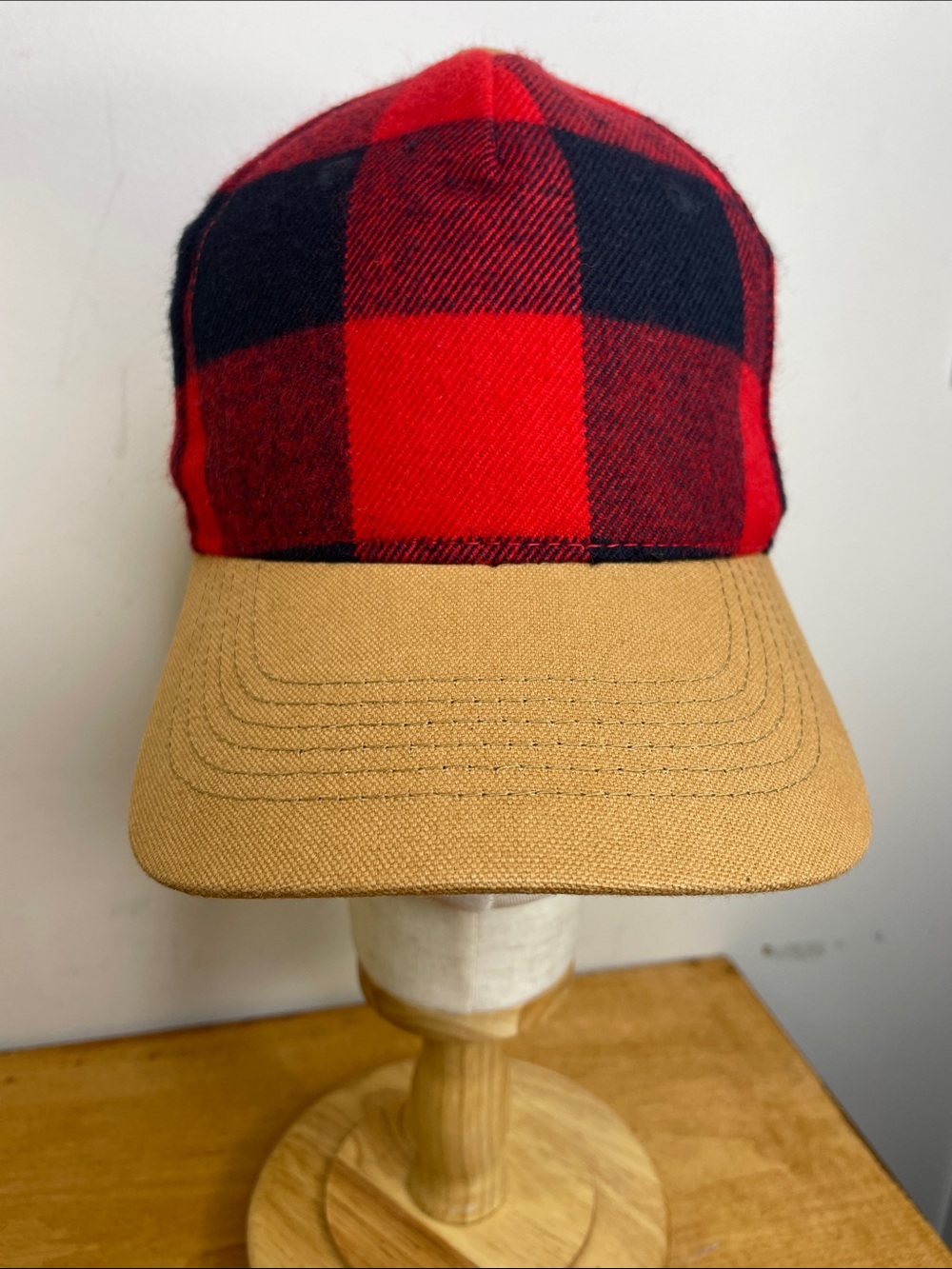 No Boundaries Red & Black Plaid Cap with Tan Bill